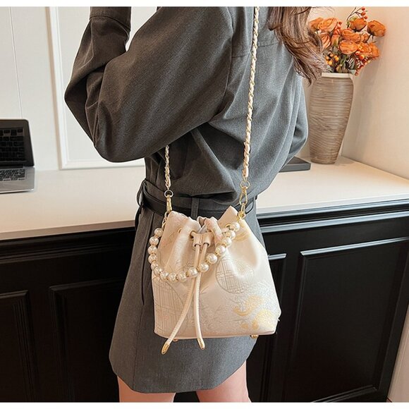 Chic Pearl Handle Embroidered Handbag /Multiple colors available - Picture 12 of 16